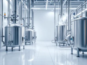 Industrielle Chemieanlage mit korrosionsbeständigen Edelstahlrohren und Schutzbeschichtungssystemen