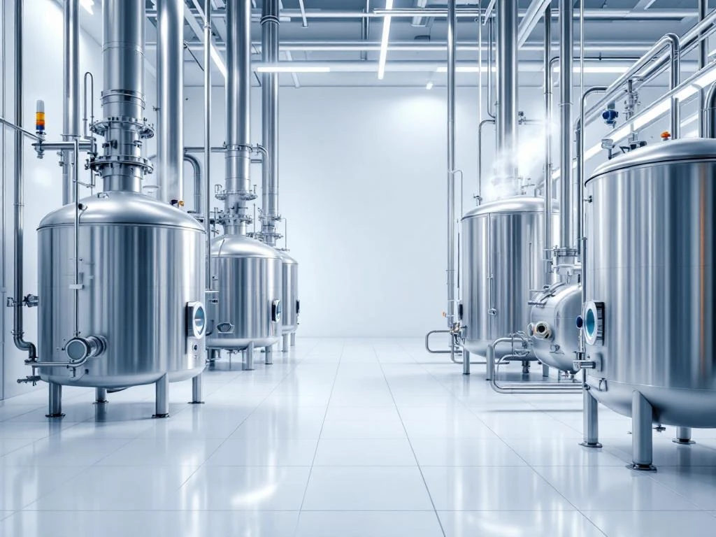 Industrielle Chemieanlage mit korrosionsbeständigen Edelstahlrohren und Schutzbeschichtungssystemen