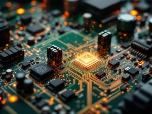 Elektronische Leiterplatten in Industrieschaltschrank mit Korrosionsspuren an Kupferleiterbahnen und Anschlüssen