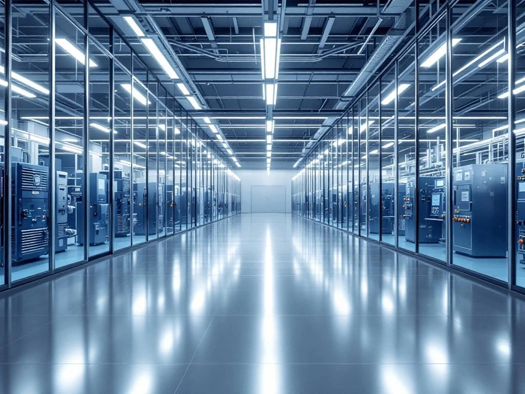 Moderne Industrieanlage zur Elektronikfertigung mit Montagelinien, Schaltkreisen und Korrosionsschutz-Beschichtungen