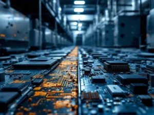 Korrodierte und geschützte Leiterplatten im Kontrast, Industriefotografie mit Rost und Metalldetails