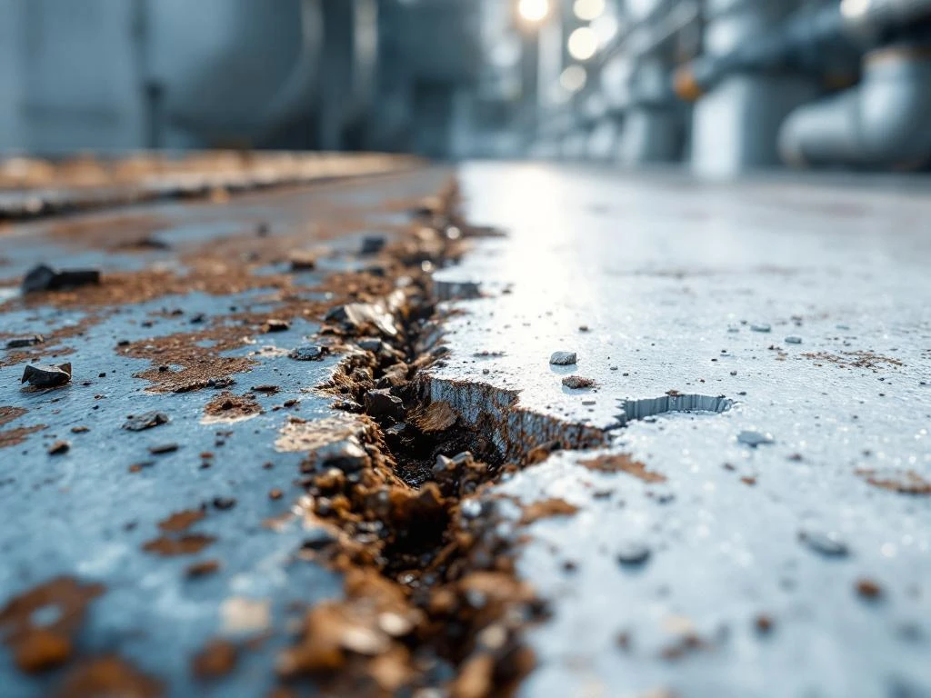 Verwitterte Metalloberflächen mit Korrosionsschäden im Kontrast zu geschützten Oberflächen durch Luftfilterungssysteme