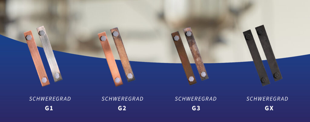 Korrosions-Coupons der Schweregrade G1 bis GX – von blank bis stark korrodiert